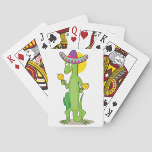 Iguane dans des cartes de jeu de sombrero