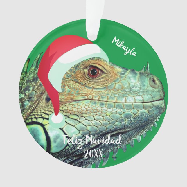 Iguane vert avec chapeau de Père Noël Ornement (devant)