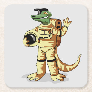 Iguanodon Dressed In A Cosmonaut Spacesuit. Square Paper Coaster
