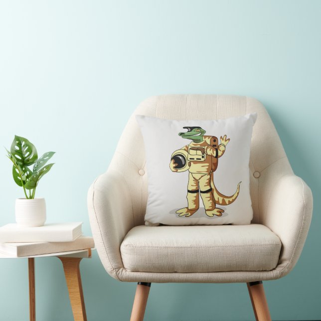 Iguanodon Dressed In A Cosmonaut Spacesuit. Throw Pillow (Chair)
