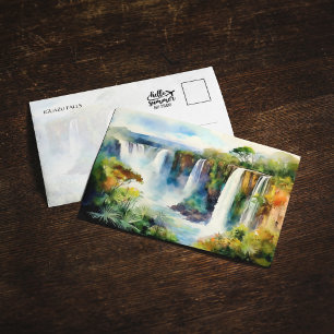 Iguazu Falls Argentina Brazil Watercolor Postcard