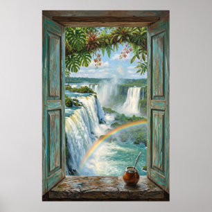Iguazu Falls Open Window Tropical Waterfall Canvas Poster