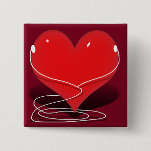 iHeart - Red Heart With Ear Buds 2 Inch Square Button