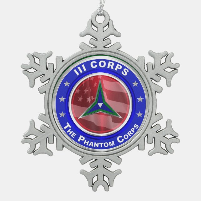 III Corps Keepsake Christmas Snowflake Pewter Christmas Ornament (Front)