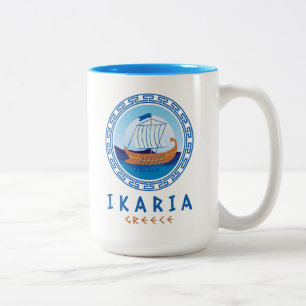 Ikaria, Greece Greek Ship Design Two-Tone Coffee Mug