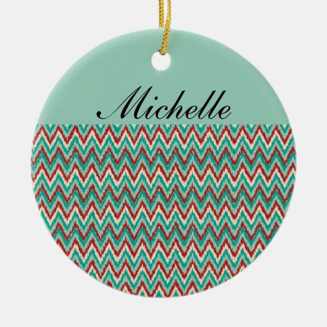 ikat7-2013colors.png ceramic ornament (Front)