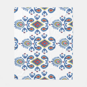Ikat Abstract: Watercolor Oriental Motifs. Fleece Blanket