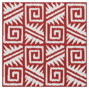 Ikat Aztec - Deep Red and White Fabric