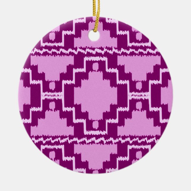 Ikat Aztec Pattern - Amethyst Purple and Violet Ceramic Ornament (Front)