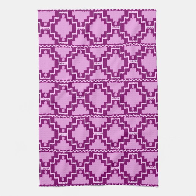 Ikat Aztec Pattern - Amethyst Purple and Violet Kitchen Towel (Vertical)
