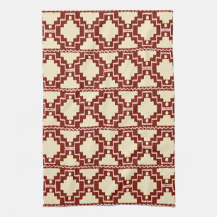 Ikat Aztec Pattern - Beige, Burgundy and Pink Kitchen Towel