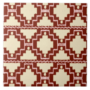 Ikat Aztec Pattern - Beige, Burgundy and Pink Tile