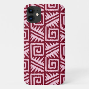 Ikat Aztec Pattern - Burgundy and Pink iPhone 11 Case