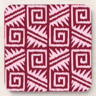 Ikat Aztec Pattern - Burgundy and Pink Coaster