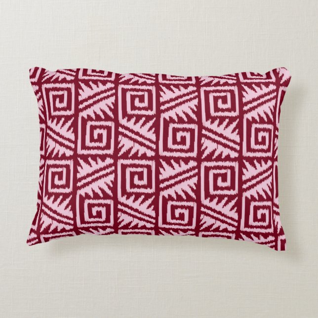 Ikat Aztec Pattern - Burgundy and Pink Decorative Pillow (Back)