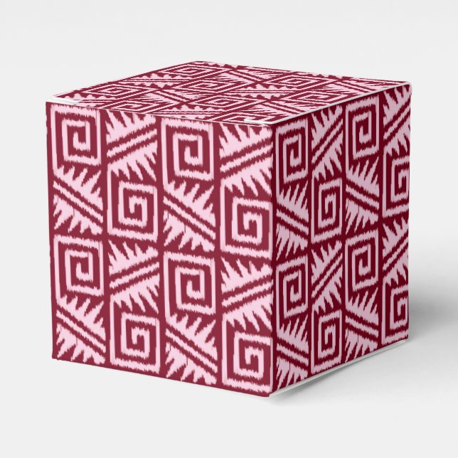Ikat Aztec Pattern - Burgundy and Pink Favor Box (Front Side)