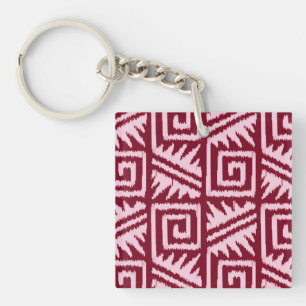 Ikat Aztec Pattern - Burgundy and Pink Keychain