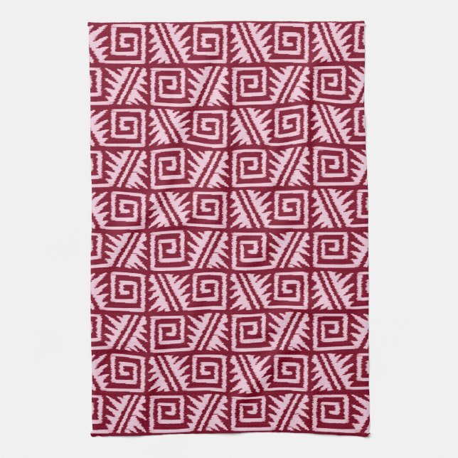 Ikat Aztec Pattern - Burgundy and Pink Kitchen Towel (Vertical)