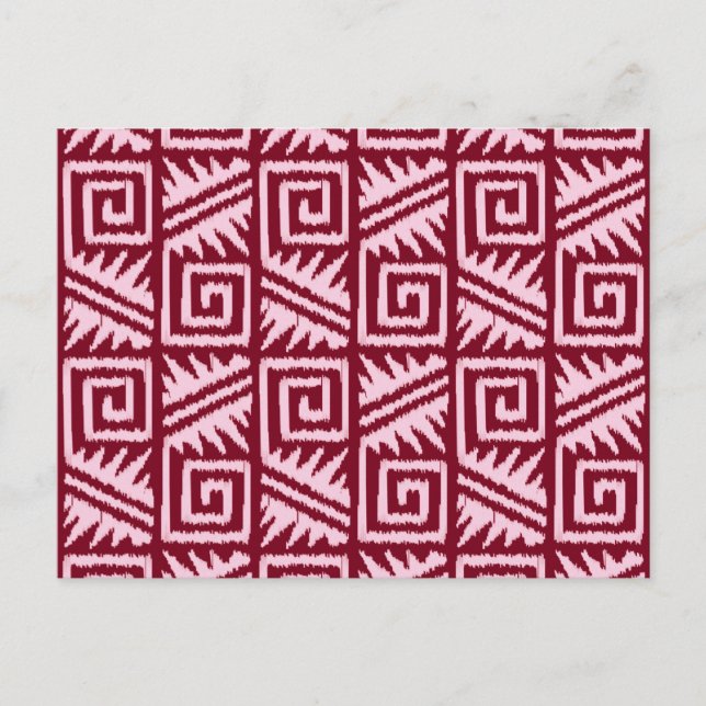 Ikat Aztec Pattern - Burgundy and Pink Postcard (Front)