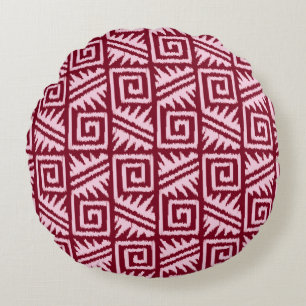 Ikat Aztec Pattern - Burgundy and Pink Round Pillow
