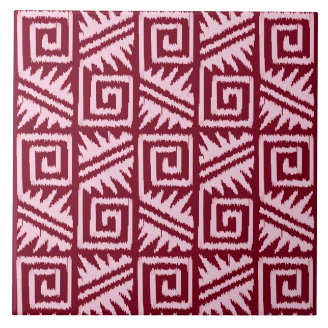 Ikat Aztec Pattern - Burgundy and Pink Tile (Front)
