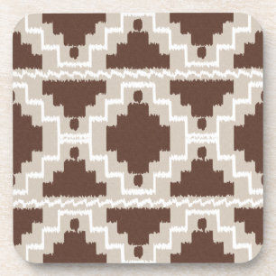 Ikat Aztec Pattern - Chocolate Brown and Taupe Coaster