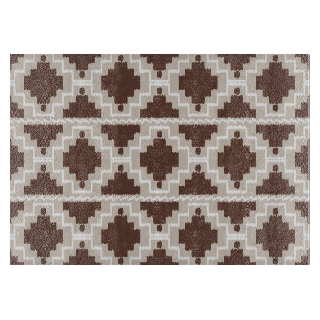 Ikat Aztec Pattern - Chocolate Brown and Taupe Cutting Board (Front)