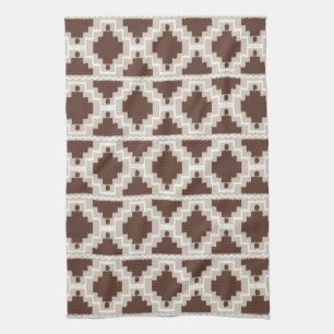 Ikat Aztec Pattern - Chocolate Brown and Taupe Kitchen Towel