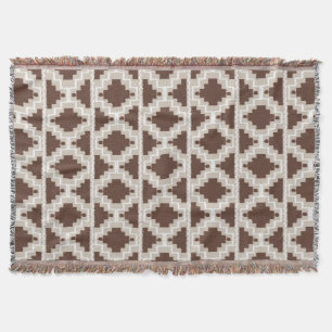 Ikat Aztec Pattern - Chocolate Brown and Taupe Throw Blanket