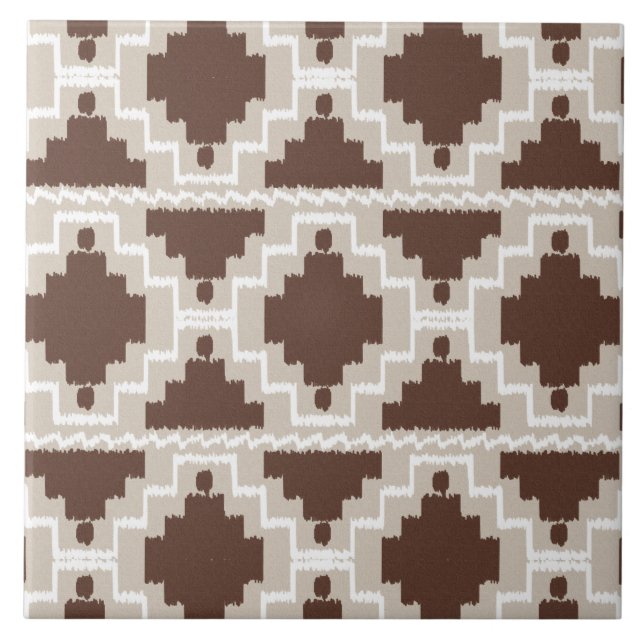Ikat Aztec Pattern - Chocolate Brown and Taupe Tile (Front)