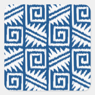 Ikat Aztec Pattern - Cobalt Blue and White Square Sticker
