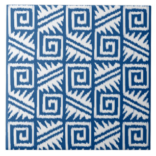 Ikat Aztec Pattern - Cobalt Blue and White Tile