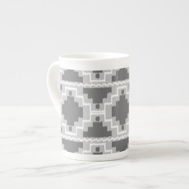 Ikat Aztec Pattern - Dark and light Grey / Grey Bone China Mug (Front Left)