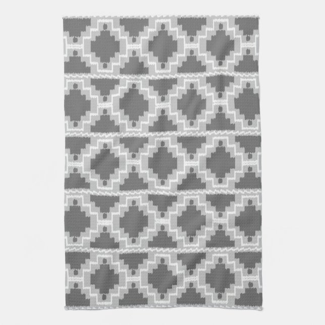 Ikat Aztec Pattern - Dark and light Grey / Grey Kitchen Towel (Vertical)