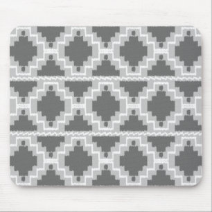 Ikat Aztec Pattern - Dark and light Grey / Grey Mouse Pad