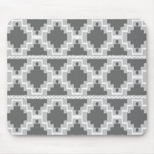 Ikat Aztec Pattern - Dark and light Grey / Grey Mouse Pad (Front)