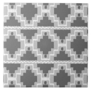 Ikat Aztec Pattern - Dark and light Grey / Grey Tile