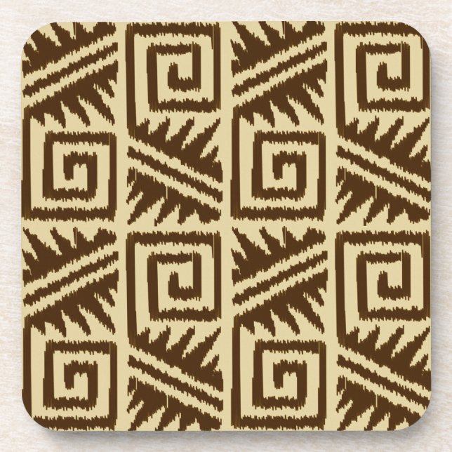 Ikat Aztec Pattern - Dark Brown and Tan Coaster (Front)