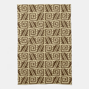 Ikat Aztec Pattern - Dark Brown and Tan Kitchen Towel