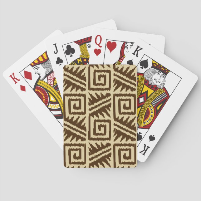 Ikat Aztec Pattern - Dark Brown and Tan  Playing Cards (Back)