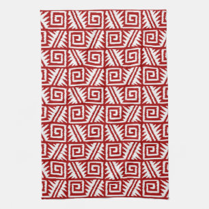 Ikat Aztec Pattern - Dark Red and White Kitchen Towel