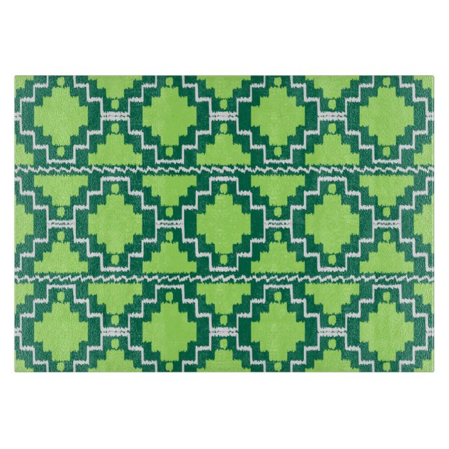 Ikat Aztec Pattern - Forest and Lime Green Cutting Board (Front)