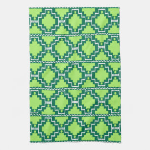 Ikat Aztec Pattern - Forest and Lime Green Kitchen Towel
