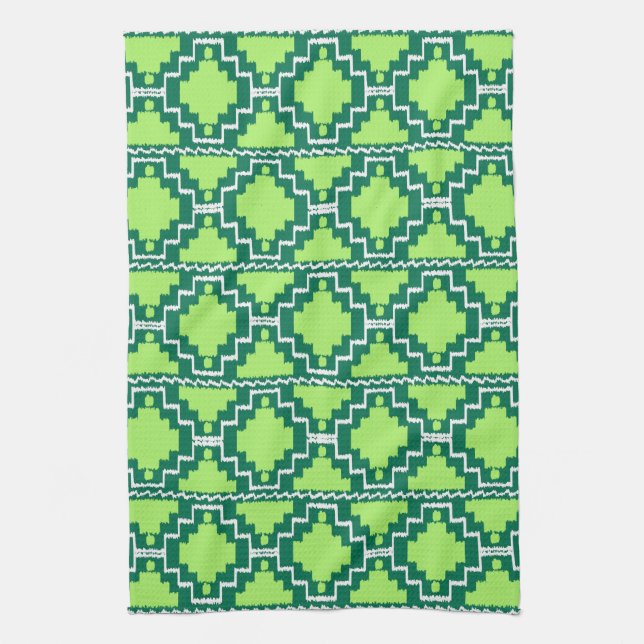 Ikat Aztec Pattern - Forest and Lime Green Kitchen Towel (Vertical)