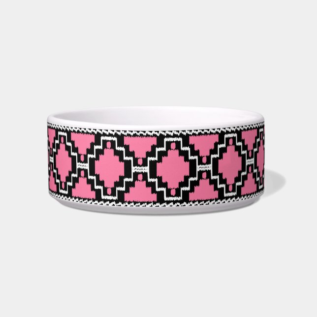 Ikat Aztec Pattern - Fuchsia Pink, Black and White Bowl (Left)
