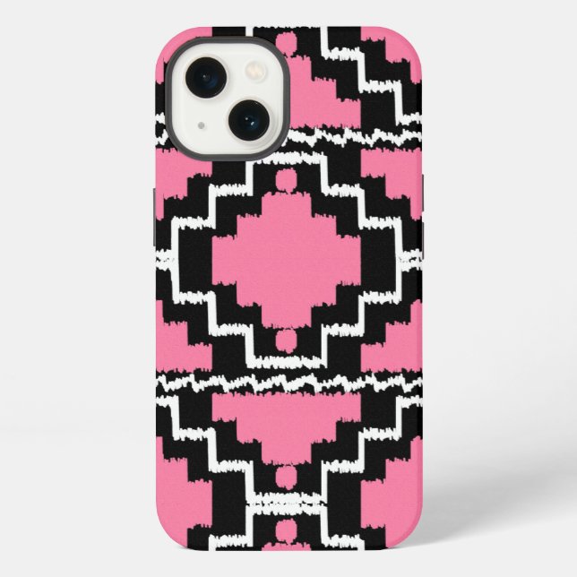 Ikat Aztec Pattern - Fuchsia Pink, Black and White iPhone Case (Back)