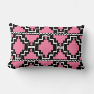 Ikat Aztec Pattern - Fuchsia Pink, Black and White Lumbar Pillow