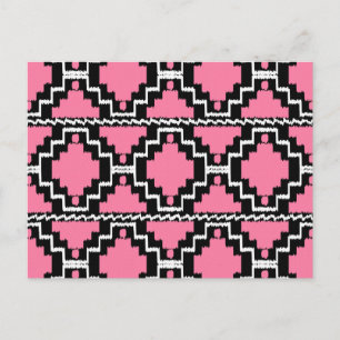 Ikat Aztec Pattern - Fuchsia Pink, Black and White Postcard