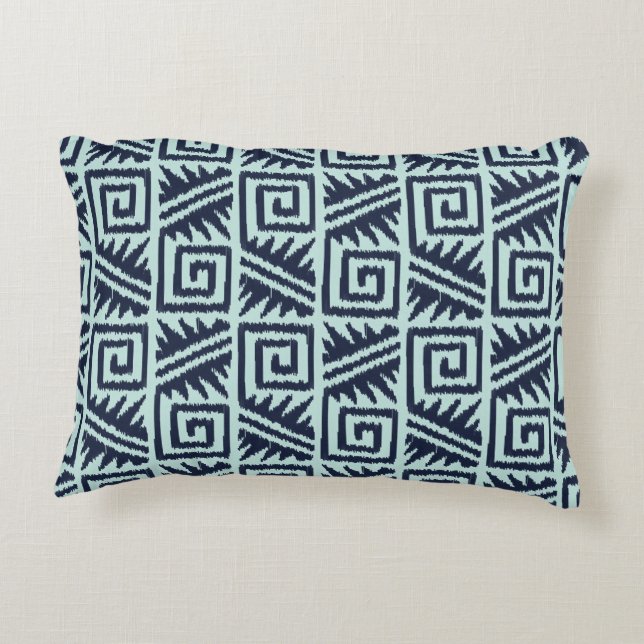 Ikat Aztec Pattern - Indigo and Light Blue Accent Pillow (Back)