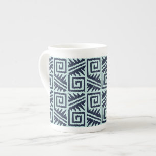 Ikat Aztec Pattern - Indigo and Light Blue Bone China Mug